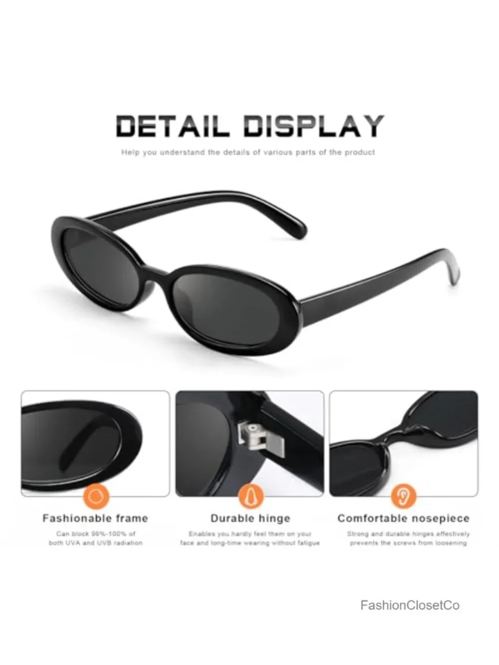 Retro Oval Polarized Sunglasses UV400 Protection Lightweight Plastic Frame